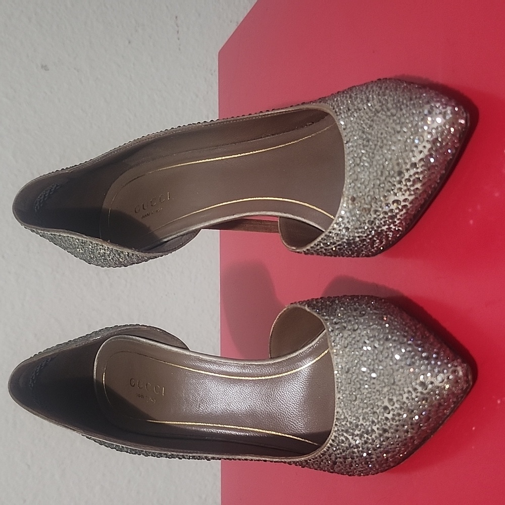 GUCCI Swarovski Crystals Strass d'Orsay Almond Pointy Toes Heels 39